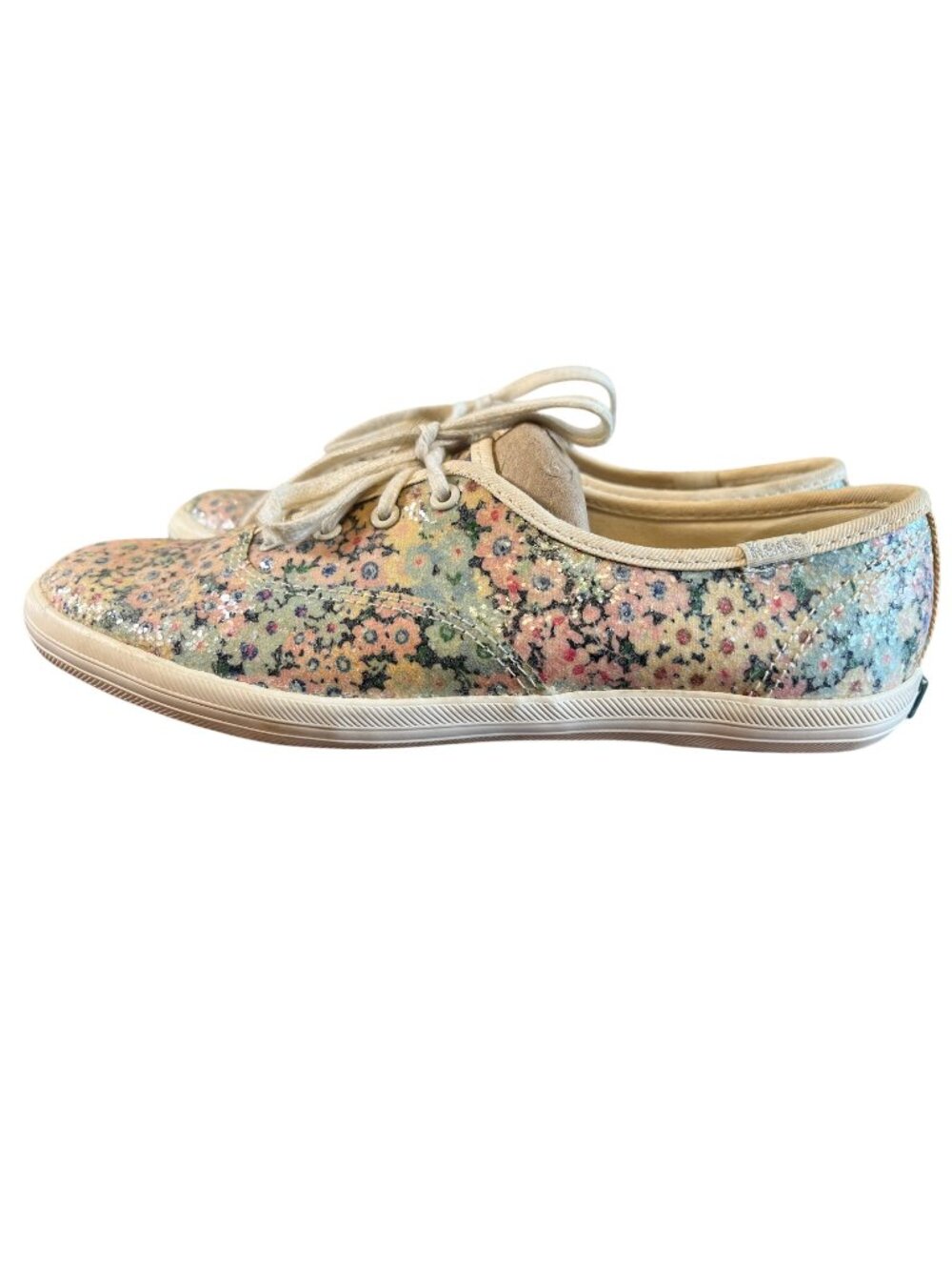 Kate Spade Keds Floral Sequin Lace Up Sneaker Colorful  6.5 Daisy Garden Glitter